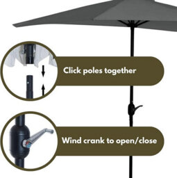 Marco Paul 1.9M Grey Garden Parasol With Cover, Crank Handle, Steel Pole & Vent - thumbnail 5