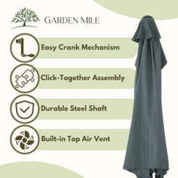 Marco Paul 1.9M Grey Garden Parasol With Cover, Crank Handle, Steel Pole & Vent - thumbnail 6
