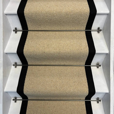 RainbowHome Kalahari Cream Wool Stair Runner With 100% Cotton Black Border 55 700 - image 1