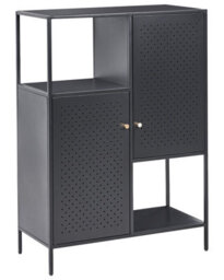 Wyld And Coco Black Powder-Coated Steel Storage Cabinet With Perforated Doors, 6 Shelves, Compact Office Unit (W76 X D35 X H106Cm) - thumbnail 3