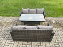 Fimous Patio Rattan Garden Furniture Set With Oblong Rectangular Dining Table 6 Seater Outdoor 3 Seater Sofa Set - thumbnail 2
