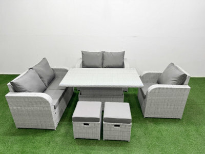 Fimous High Back Poly Rattan Garden Furniture Set Reclining Chair Loveseat Sofa Indoor Outdoor Set 2 Stool Light Grey - image 1