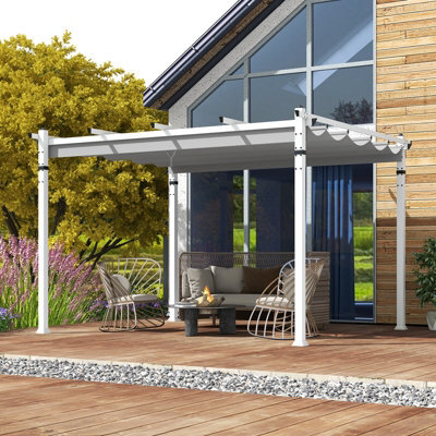 Costway 3.6 X 3 M Outdoor Pergola W/ Retractable Canopy Patio Pavilion Metal Shelter-Grey - image 1
