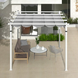 Costway 3.6 X 3 M Outdoor Pergola W/ Retractable Canopy Patio Pavilion Metal Shelter-Grey - thumbnail 4