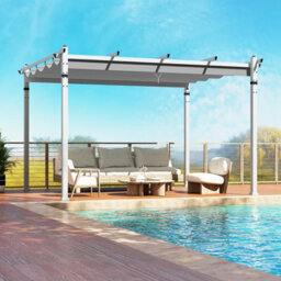 Costway 3.6 X 3 M Outdoor Pergola W/ Retractable Canopy Patio Pavilion Metal Shelter-Grey - thumbnail 3