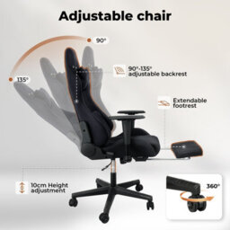 Levede Office Desk Chair Gaming Recliner Adjustable Height Black - thumbnail 6