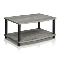 Walplus Furinno 13191Gyw/bk Turn-N-Tube No Tools 2-Tier Elevated Tv Stands, Oak Grey/black - thumbnail 4