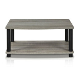 Walplus Furinno 13191Gyw/bk Turn-N-Tube No Tools 2-Tier Elevated Tv Stands, Oak Grey/black - thumbnail 3