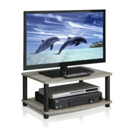 Walplus Furinno 13191Gyw/bk Turn-N-Tube No Tools 2-Tier Elevated Tv Stands, Oak Grey/black - thumbnail 1