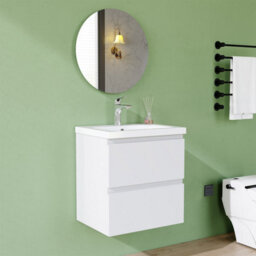 AVER-GROWTH 500mm Wall Hung Vanity Unit With Basin Matt White Ceramic Sink Bathroom Wall Mounted Storage Cabinet Soft Close Hinges 2 Drawers - thumbnail 2