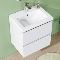AVER-GROWTH 500mm Wall Hung Vanity Unit With Basin Matt White Ceramic Sink Bathroom Wall Mounted Storage Cabinet Soft Close Hinges 2 Drawers - thumbnail 3