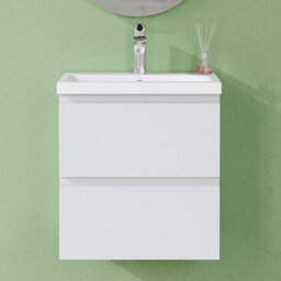 AVER-GROWTH 500mm Wall Hung Vanity Unit With Basin Matt White Ceramic Sink Bathroom Wall Mounted Storage Cabinet Soft Close Hinges 2 Drawers - thumbnail 6