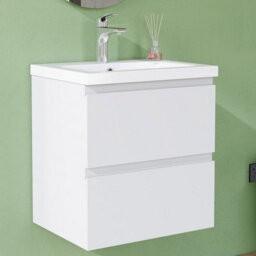 AVER-GROWTH 500mm Wall Hung Vanity Unit With Basin Matt White Ceramic Sink Bathroom Wall Mounted Storage Cabinet Soft Close Hinges 2 Drawers - thumbnail 1
