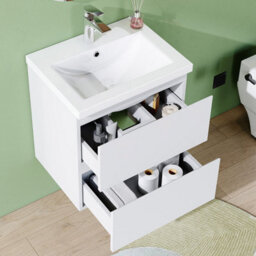 AVER-GROWTH 500mm Wall Hung Vanity Unit With Basin Matt White Ceramic Sink Bathroom Wall Mounted Storage Cabinet Soft Close Hinges 2 Drawers - thumbnail 4