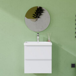 AVER-GROWTH 500mm Wall Hung Vanity Unit With Basin Matt White Ceramic Sink Bathroom Wall Mounted Storage Cabinet Soft Close Hinges 2 Drawers - thumbnail 5