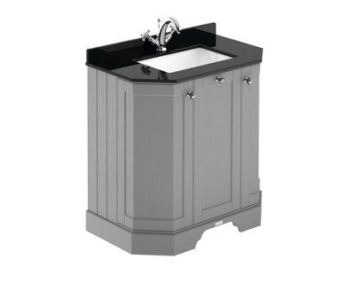 Hudson Reed Floor Standing 3-Door Angled Vanity Unit With 1 Tap Hole Black Marble Top & Basin, Storm Grey, 786X470mm - image 1
