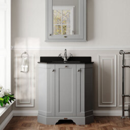 Hudson Reed Floor Standing 3-Door Angled Vanity Unit With 1 Tap Hole Black Marble Top & Basin, Storm Grey, 786X470mm - thumbnail 2
