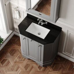 Hudson Reed Floor Standing 3-Door Angled Vanity Unit With 1 Tap Hole Black Marble Top & Basin, Storm Grey, 786X470mm - thumbnail 3