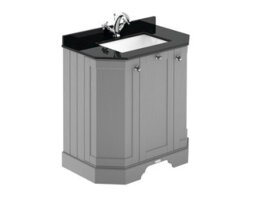 Hudson Reed Floor Standing 3-Door Angled Vanity Unit With 1 Tap Hole Black Marble Top & Basin, Storm Grey, 786X470mm - thumbnail 1