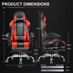 Gtplayer Gaming Chair, Massage Computer Chairs With Footrest For Adults, Ergonomic High Back Height Adjustable Chair, Red - thumbnail 2