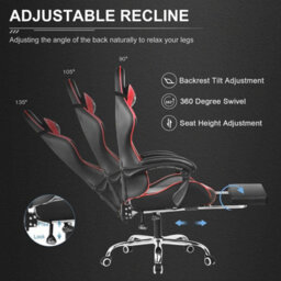 Gtplayer Gaming Chair, Massage Computer Chairs With Footrest For Adults, Ergonomic High Back Height Adjustable Chair, Red - thumbnail 3
