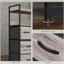Homcom Bedroom Chest Of Drawers 7 Drawer Dresser W/ Shelves, Grey Wood Effect - thumbnail 7