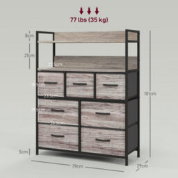 Homcom Bedroom Chest Of Drawers 7 Drawer Dresser W/ Shelves, Grey Wood Effect - thumbnail 3