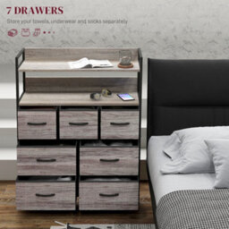 Homcom Bedroom Chest Of Drawers 7 Drawer Dresser W/ Shelves, Grey Wood Effect - thumbnail 4