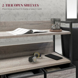 Homcom Bedroom Chest Of Drawers 7 Drawer Dresser W/ Shelves, Grey Wood Effect - thumbnail 5