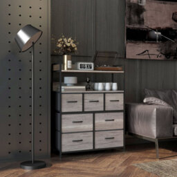Homcom Bedroom Chest Of Drawers 7 Drawer Dresser W/ Shelves, Grey Wood Effect - thumbnail 1