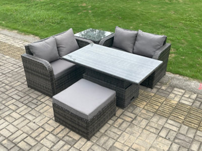 Fimous Outdoor Rattan Furniture Garden Dining Set Height Adjustable Rising Lifting Table Love Sofa Set With Side Table - image 1