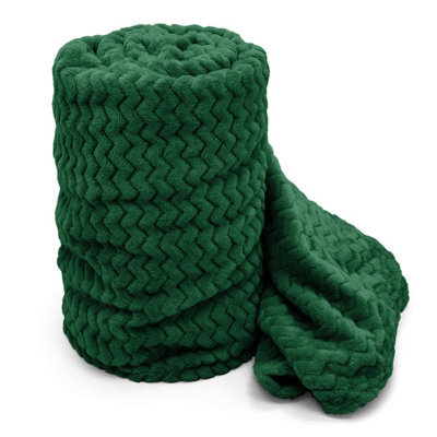 Velosso Cosy Touch Chevron Pattern Faux Mink Throw Blanket - Luxurious Feel, High-Quality Weave For Sofa, Bed - 150Cm X 200Cm - Emerald