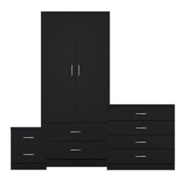 Lassic Vida Designs Riano 3 Piece Bedroom Set (2 Drawer Bedside Chest, 4 Drawer Chest, 2 Door 2 Drawer Wardrobe), Black - thumbnail 8