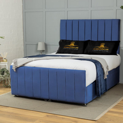 UKBEDFURNITURE Belvoir Plush Blue End Opening Divan Ottoman Bed With 54 Inch Headboard - image 1