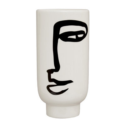Orsina Robust Ceramic Large Black And White Face Vase, Minimalist Ceramic Flower Vase, Sleek Vase For Flowers - image 1
