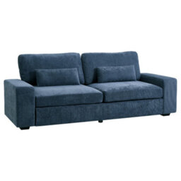 Living And Home 2-Seater Blue Chenille Upholstered Sofa With Pillows - thumbnail 1