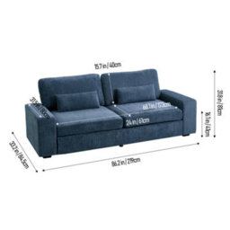 Living And Home 2-Seater Blue Chenille Upholstered Sofa With Pillows - thumbnail 5