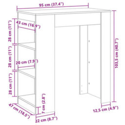 Berkfield Bar Table With Racks White 95X47X103.5 Cm Engineered Wood - thumbnail 9