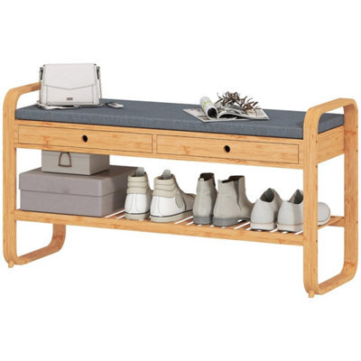 Shoe Bench With 2 Drawers Cushioned Seat Storage Shelf 130 Kg 105 Cm - image 1