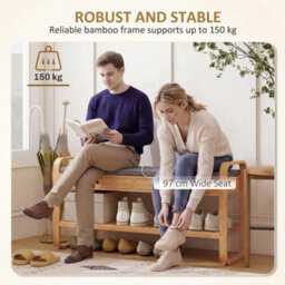 Shoe Bench With 2 Drawers Cushioned Seat Storage Shelf 130 Kg 105 Cm - thumbnail 5