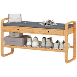 Shoe Bench With 2 Drawers Cushioned Seat Storage Shelf 130 Kg 105 Cm - thumbnail 1