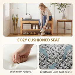 Shoe Bench With 2 Drawers Cushioned Seat Storage Shelf 130 Kg 105 Cm - thumbnail 4