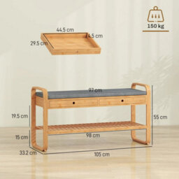 Shoe Bench With 2 Drawers Cushioned Seat Storage Shelf 130 Kg 105 Cm - thumbnail 3