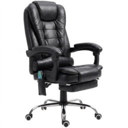 High Back Heated Massage Office Chair With 6 Vibration Points, Footrest, Black - thumbnail 1