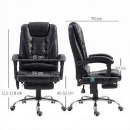 High Back Heated Massage Office Chair With 6 Vibration Points, Footrest, Black - thumbnail 2