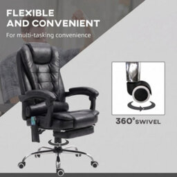 High Back Heated Massage Office Chair With 6 Vibration Points, Footrest, Black - thumbnail 5