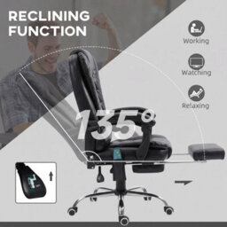 High Back Heated Massage Office Chair With 6 Vibration Points, Footrest, Black - thumbnail 3