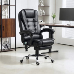 High Back Heated Massage Office Chair With 6 Vibration Points, Footrest, Black - thumbnail 6