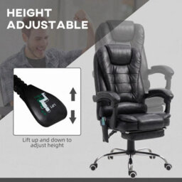 High Back Heated Massage Office Chair With 6 Vibration Points, Footrest, Black - thumbnail 4