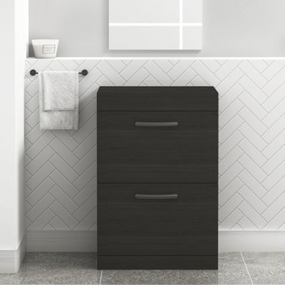 Royal Bathrooms Turin 600mm Hale Black Floor Standing Worktop Vanity Unit - 2 Drawer With Matt Black Handle - image 1
